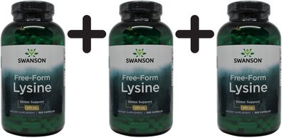 3 x Swanson L-Lysine, 500mg Free-Form - 300 caps