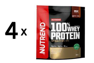4 x Nutrend 100% Whey Protein, Chocolate + Cocoa - 800g