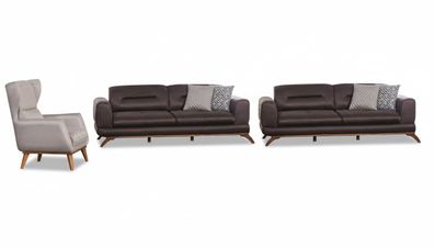 Luxus Wohnzimmer Set Sofa mit Sessel Modernen Design Sofagarnitur 3tlg