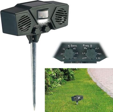 NEU Duo Ultraschall Solar Tierschreck Blitzlicht Bewegungssensor für Abwehr Tier