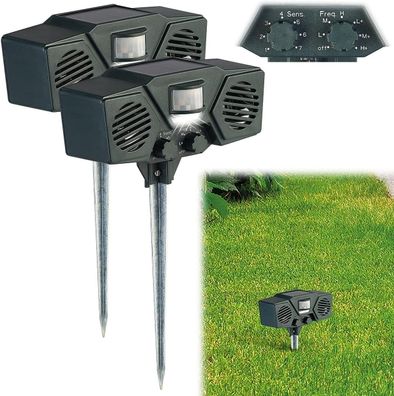 NEU 2er Set Ultraschall Solar Tierschreck Blitzlicht Bewegungssensor für Tiere