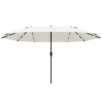 Outsunny LED Doppelsonnenschirm 440x256cm Cremeweiß Handkurbel Garten Terrasse