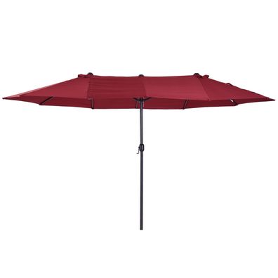 Outsunny 455x270cm Doppelsonnenschirm Marktschirm Weinrot Oval Handkurbel