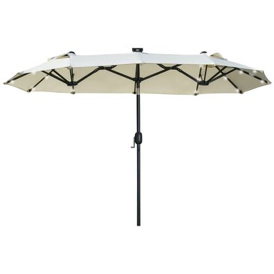 Outsunny 295x219cm LED Doppelsonnenschirm Beige Gartenschirm