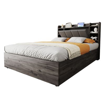 Sonnenh Doppelbett Grau 140 x 200 cm mit USB & Stauraum