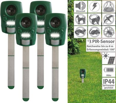 NEU 4er Set Ultraschall Solar Tierschreck Blitzlicht Sensor für Vertreiben Tier