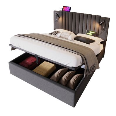 Sonnenh Polsterbett Grau 140 x 200 cm mit USB & Stauraum