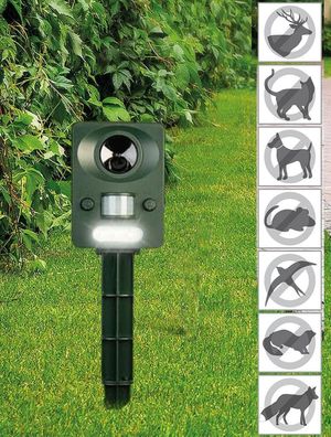 NEU Solar Tierschreck Blitzlicht Sensor Ultraschall für Vertreiben Abwehr Tiere