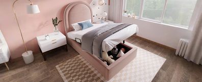 Kinderbett Rosa Samt 90x190cm Einzelbett Ohne Matratze