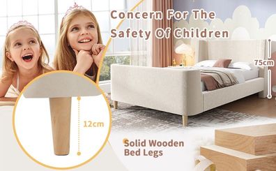 Kinderbett Schlittenbett 90x200cm kosmisches Muster Beige Samt