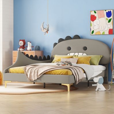 140x200cm Kinderbett Dinosaurier Form Flachbett PU Material Grau