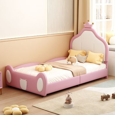 Polsterbett Kinderbett 90x200cm Rosa Kunstleder Patchwork-Design
