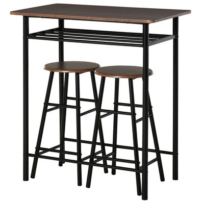 HOMCOM 3-teilig Bartisch Set mit 2 Barhocker 80x50x90cm Schwarz