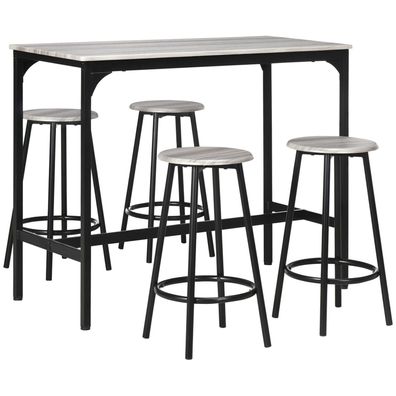 HOMCOM 5-tlg Bartisch Set mit 4 Barhocker Metall Grau Industriedesign
