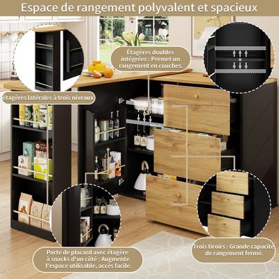 Ausziehbarer Bartisch 138-204×39×104cm mit Stauraum 360° drehbar