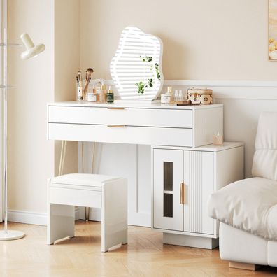 Schminktisch Weiß LED Spiegel Ausziehbar 100x40cm Schlafzimmer Kosmetiktisch