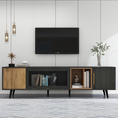 Sonnenh TV-Schrank Grau 200 x 40 x 55 cm mit Glasfächern für 90 Zoll TV