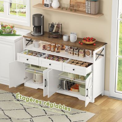 Sonnenh Sideboard Weiß 140 x 35 x 95 cm MDF 3 Schubladen Wohnzimmer