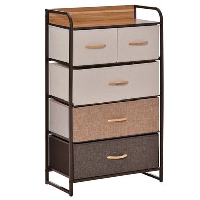 HOMCOM Braun Kommode 5 Faltbare Stoff-Schubladen Wohnzimmer Schlafzimmer