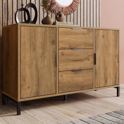 Kommode Dunkle Eiche 120x40x76cm 2 Türen 3 Schubladen