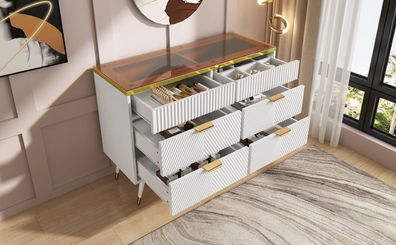 Kommode Sideboard 6 Schubladen 120x40x76cm Weiß Kippsicher Glas