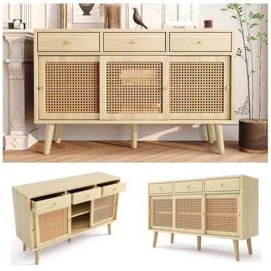 Sideboard Kommode 3 Schubladen 3 Schiebetüren Eiche 120x40x78cm