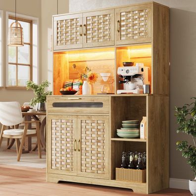Sonnenh Vitrine Natur 120 x 40 x 180 cm MDF mit Schublade Wohnzimmer
