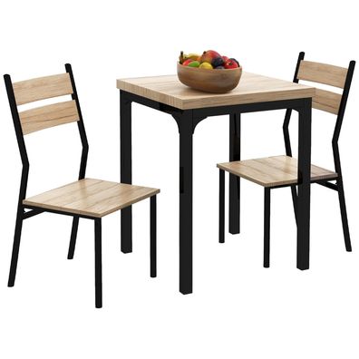 HOMCOM 3-teilig Esstisch Set Naturholzmaserung Schwarz 1 Tisch + 2 Stühle