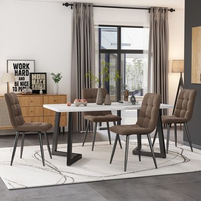 Essgruppe 117×68cm Esstisch Set 4 Stühle Braun Samt Schwarz
