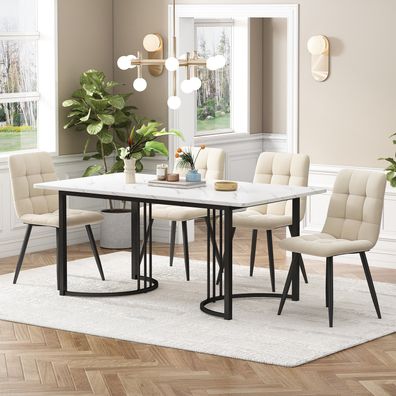 Essgruppe 5-tlg Esstisch Set 140×80cm Weiß MDF Schwarz Metallbeine 4 Stühle