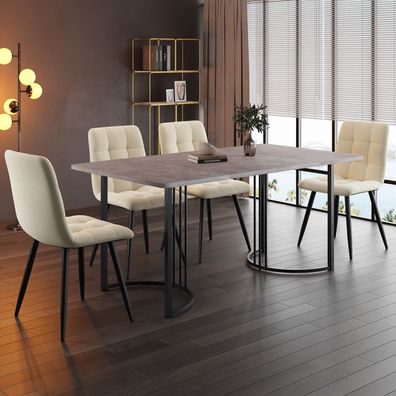 Essgruppe 5-tlg Esstisch Set 140×80cm Grau MDF 4 Stühle Schwarz Metall