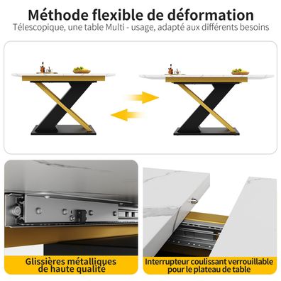 Esstisch Ausziehtisch 120-160×80cm mit goldenen Kreuzbeinen