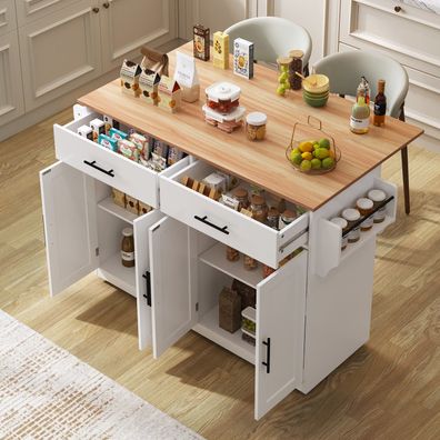 Sonnenh Servierwagen Weiß MDF 120 x 71 x 91 cm mit Rollen & Stauraum Küche