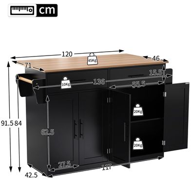 Sonnenh Servierwagen Schwarz MDF 120 x 71 x 91 cm mit Rollen & Stauraum Küche