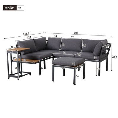 Sonnenh Lounge-Set Grau Stahl WPC mit Tisch für Garten Terrasse