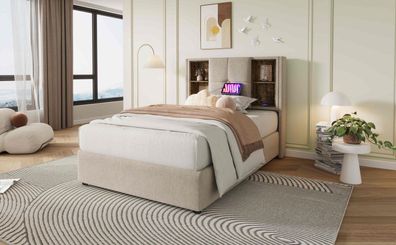 Einzelbett 90x200cm mit USB C Ladung Polster Stauraum Lattenrost Matratze