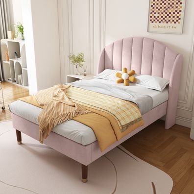 Polsterbett 90x200 Lattenrost Kopfteil Rosa Samt Jugend Einzelbett