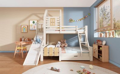 Sonnenh Etagenbett Weiß 90 x 200 cm, 140 x 200 cm mit USB & Stauraum