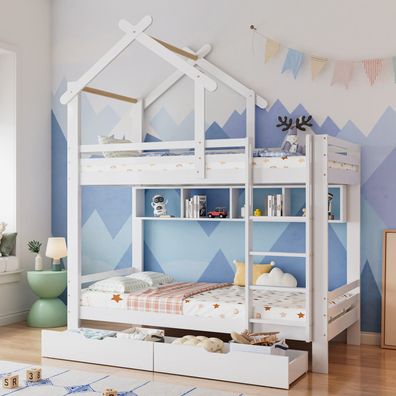Sonnenh Etagenbett Weiß 90 x 200 cm mit USB & Stauraum