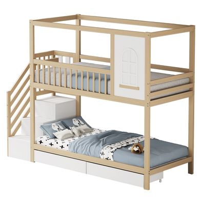 Sonnenh Etagenbett Natur 90 x 200 cm mit Stauraum & Rausfallschutz