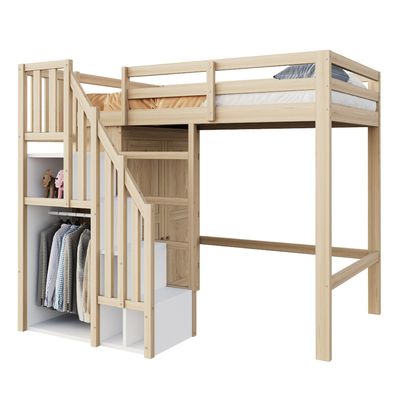Sonnenh Hochbett Natur 90 x 200 cm mit Stauraum