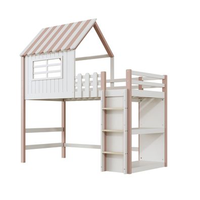 Sonnenh Hochbett Rosa 90 x 200 cm mit USB & Stauraum