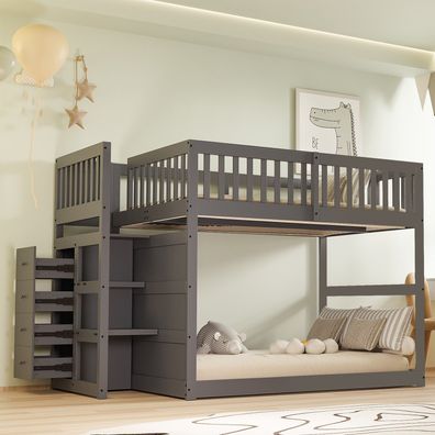 Niedriges Etagenbett 140x200cm Sicherheitsbett mit Staufach grau