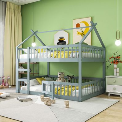 Etagenbett Kinder 140x200 mit Treppe Loft Massivholz Grau