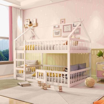 Etagenbett 140x200 Kinderbett mit Treppe Loft Weiß Massivholz