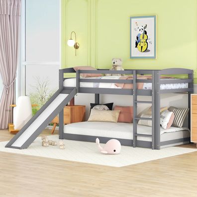 Etagenbett Kinder Jugendliche Rutsche Massivholz 90x200cm Grau
