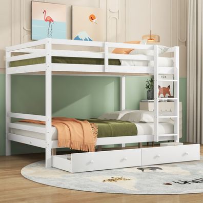 140x200cm Etagenbett Kinderbetten mit Schubladen Stauraum Weiß