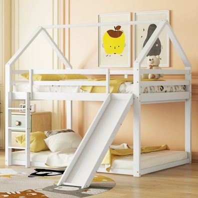 Kinder Etagenbett Weiß 140x200cm mit Rutsche Leiter Doppelbett