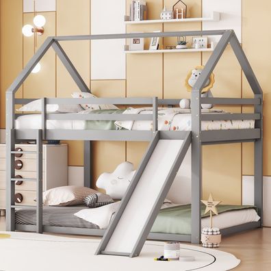 Kinder Etagenbett Grau 140x200cm mit Rutsche Leiter Doppelbett