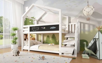 Kinderbett Baumhaus 90x200cm Weiß Etagenbett Rausfallschutz Lattenrost